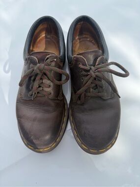 Dr. Martens Dark Brown Leather Lace-Up Ankle Boots with Yellow Stitching